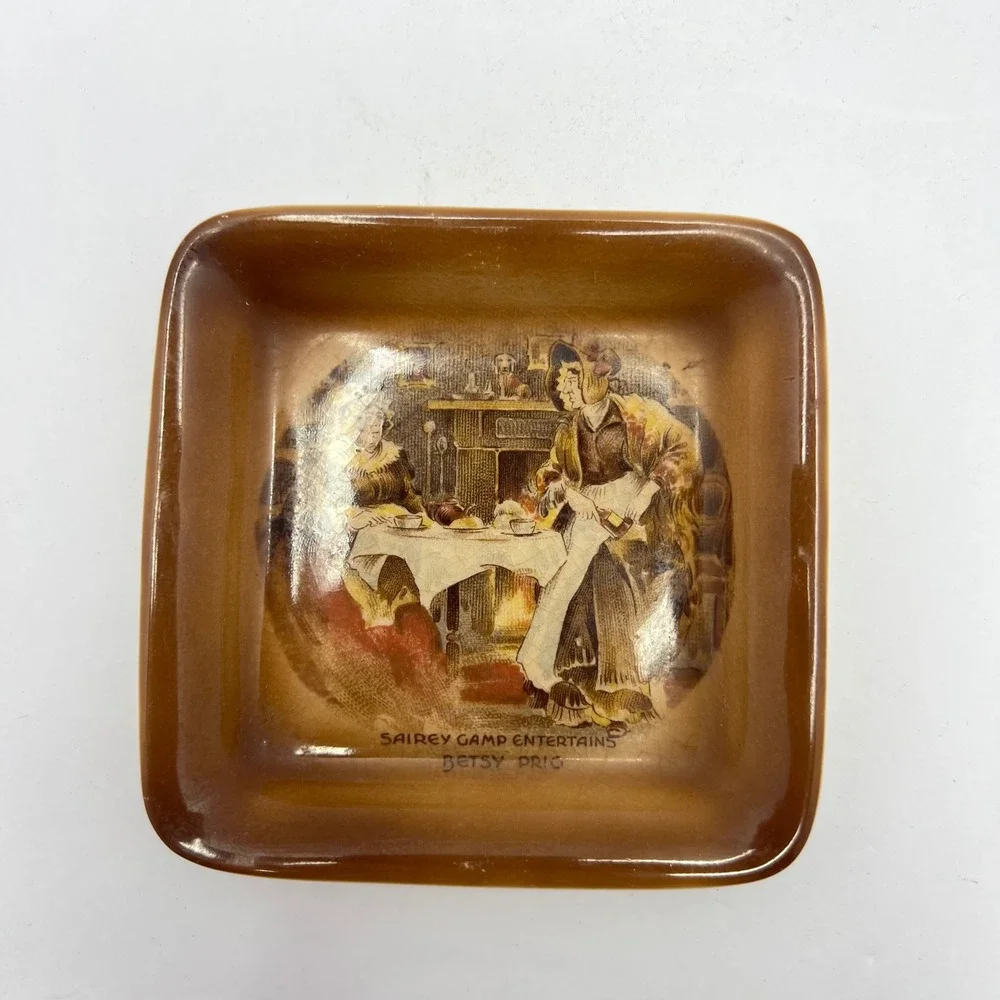 Sandland Trinket Dish Charles Dickens Sairey Gamp Betsy Prig Staffordshire Vtg